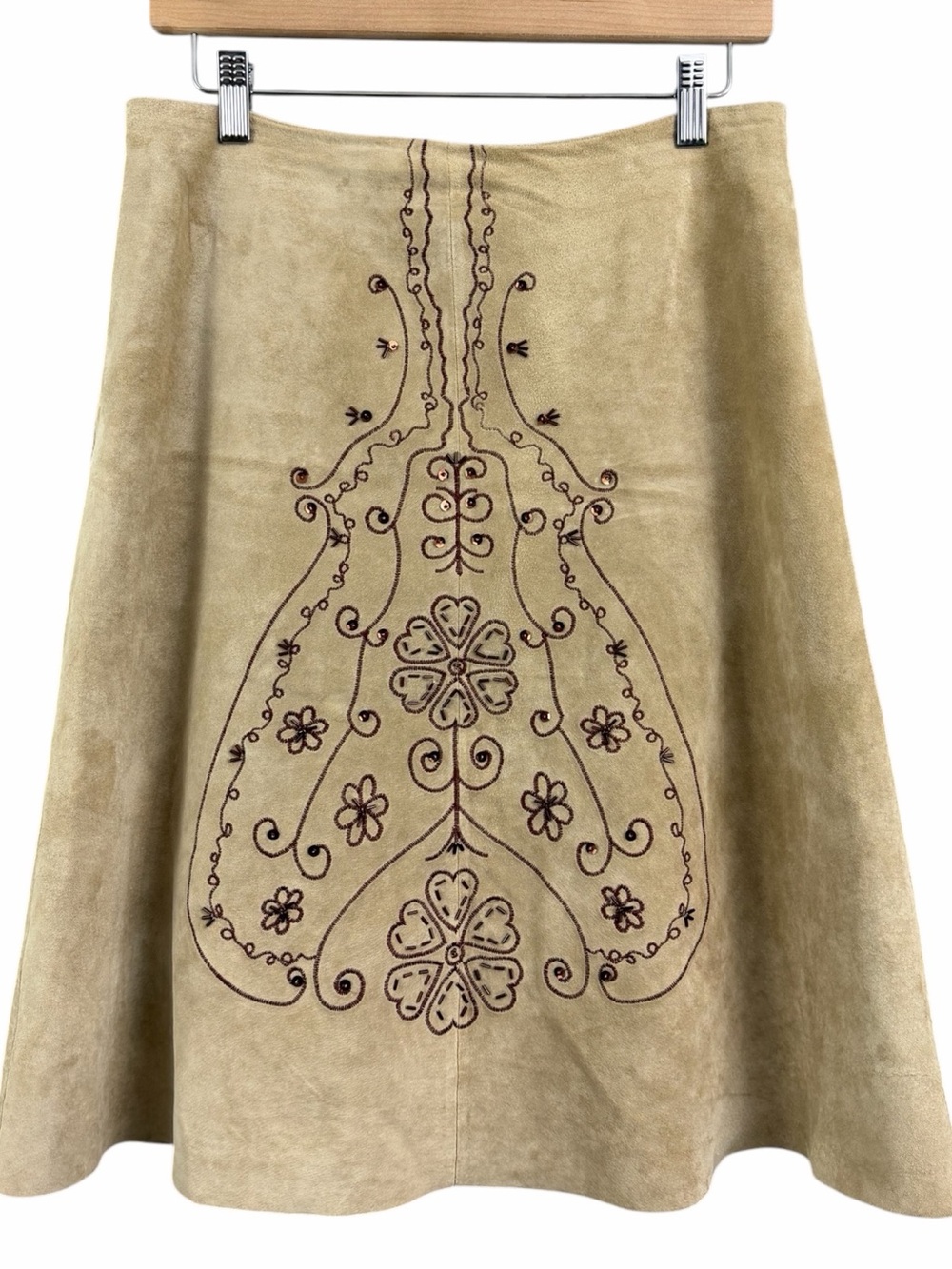 Vintage Danier Embroidered Beaded Genuine Suede Skirt Boho Western Size 6
